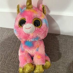 Ty Beanie Boos Fantasia the Unicorn 9” - Pink Multi-Color Plush Glitter Accents